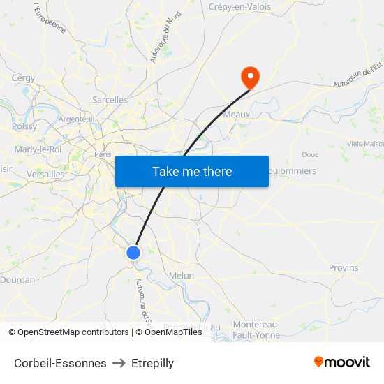 Corbeil-Essonnes to Etrepilly map