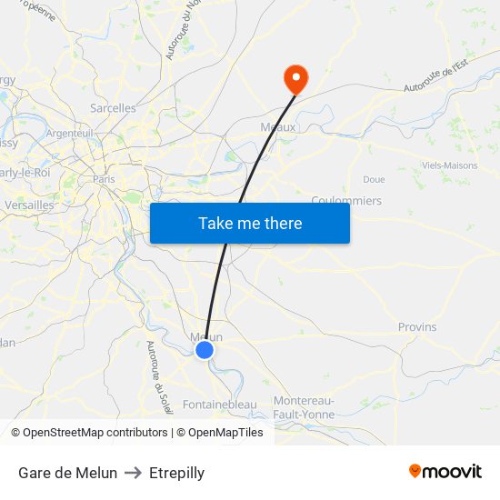 Gare de Melun to Etrepilly map