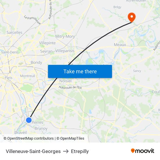 Villeneuve-Saint-Georges to Etrepilly map
