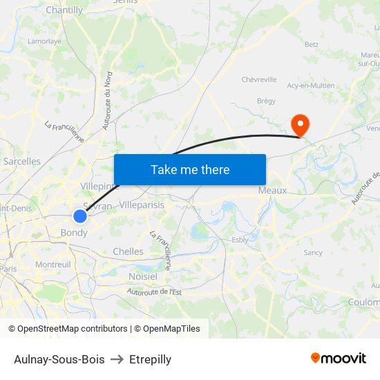 Aulnay-Sous-Bois to Etrepilly map