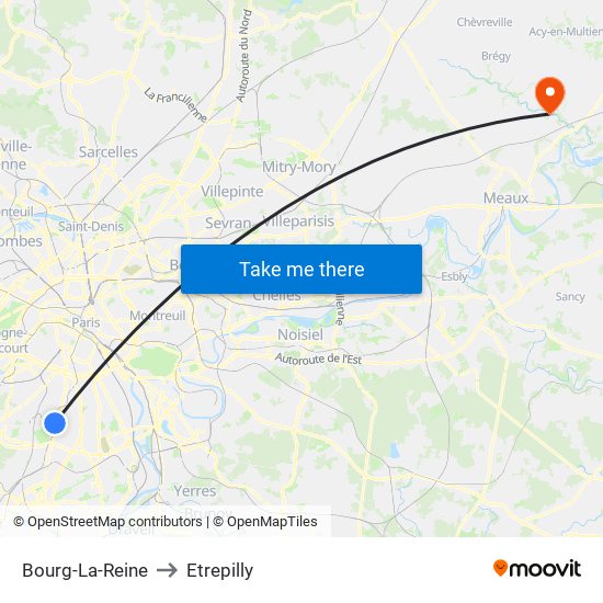 Bourg-La-Reine to Etrepilly map