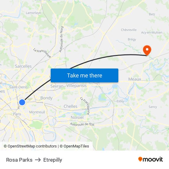 Rosa Parks to Etrepilly map