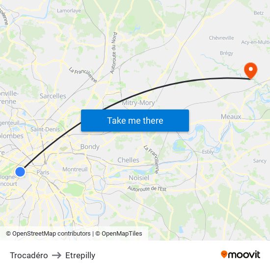 Trocadéro to Etrepilly map