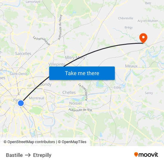 Bastille to Etrepilly map