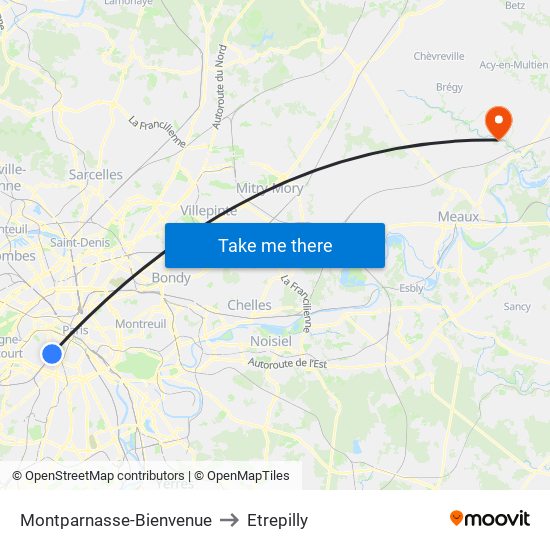 Montparnasse-Bienvenue to Etrepilly map