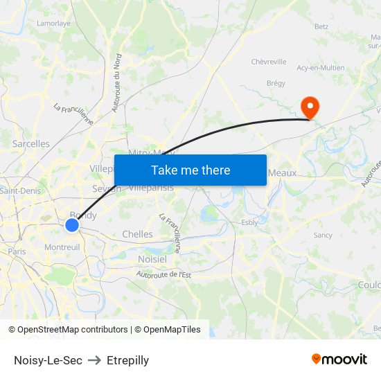 Noisy-Le-Sec to Etrepilly map