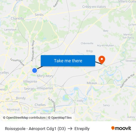 Roissypole - Aéroport Cdg1 (D3) to Etrepilly map