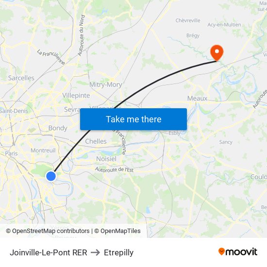 Joinville-Le-Pont RER to Etrepilly map
