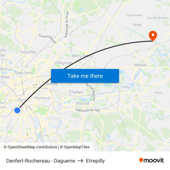 Denfert-Rochereau - Daguerre to Etrepilly map