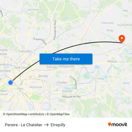 Pereire - Le Chatelier to Etrepilly map