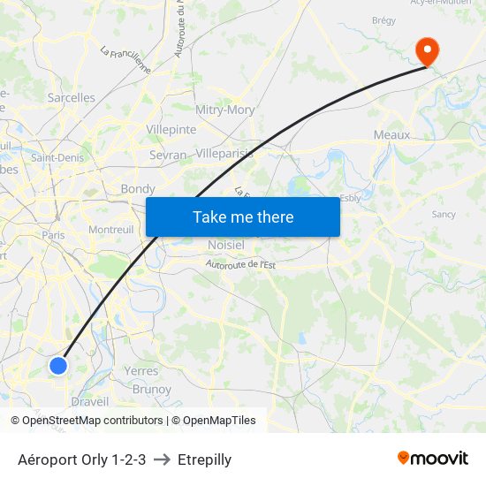 Aéroport Orly 1-2-3 to Etrepilly map