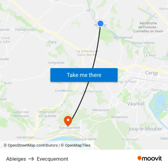 Ableiges to Evecquemont map