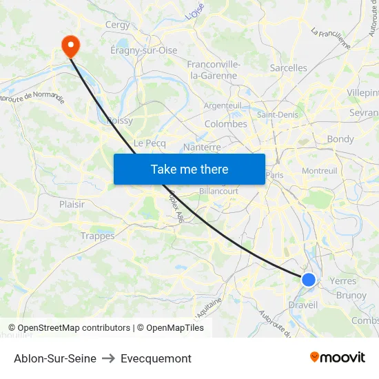 Ablon-Sur-Seine to Evecquemont map