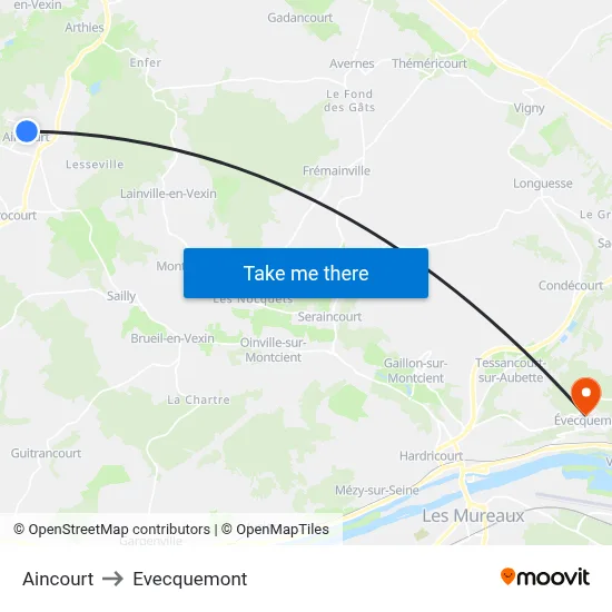 Aincourt to Evecquemont map