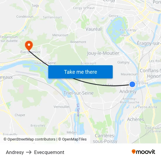 Andresy to Evecquemont map