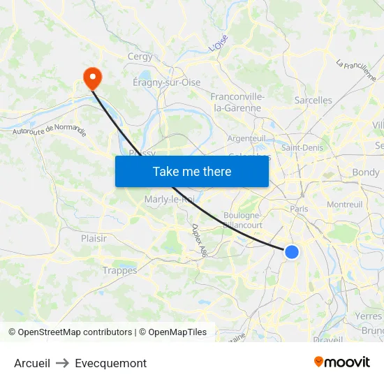 Arcueil to Evecquemont map