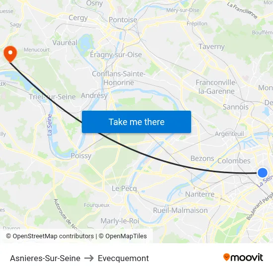 Asnieres-Sur-Seine to Evecquemont map