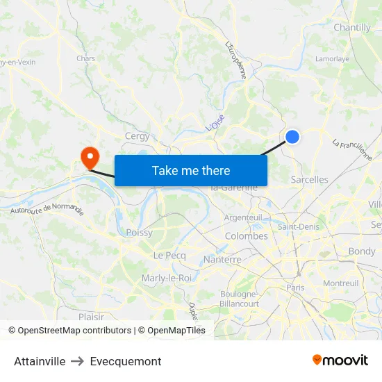 Attainville to Evecquemont map