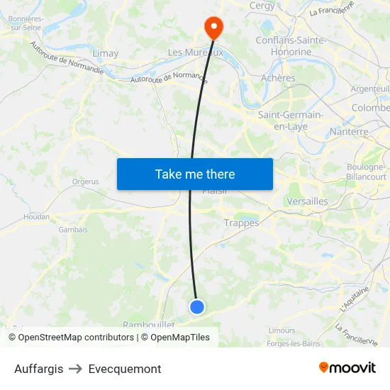 Auffargis to Evecquemont map