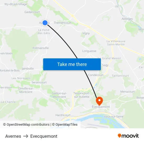 Avernes to Evecquemont map