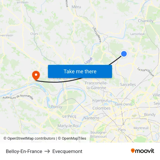 Belloy-En-France to Evecquemont map