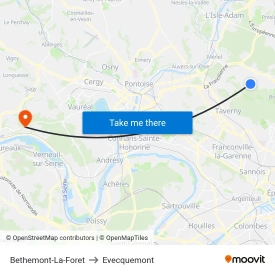 Bethemont-La-Foret to Evecquemont map