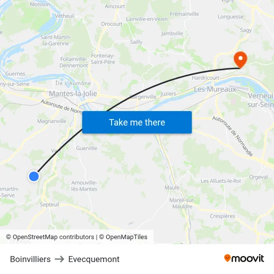 Boinvilliers to Evecquemont map