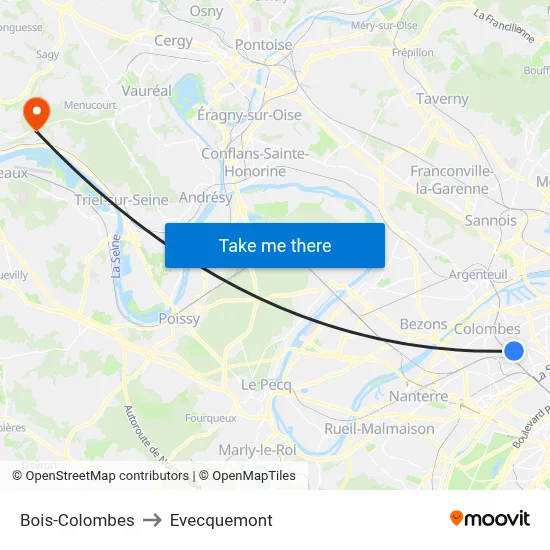 Bois-Colombes to Evecquemont map