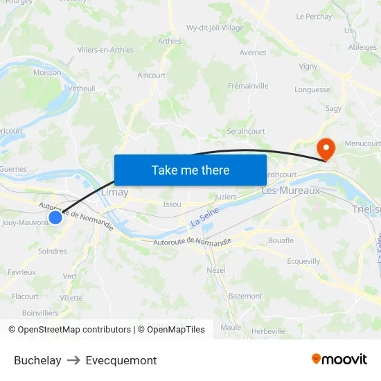 Buchelay to Evecquemont map
