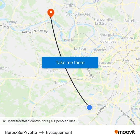Bures-Sur-Yvette to Evecquemont map