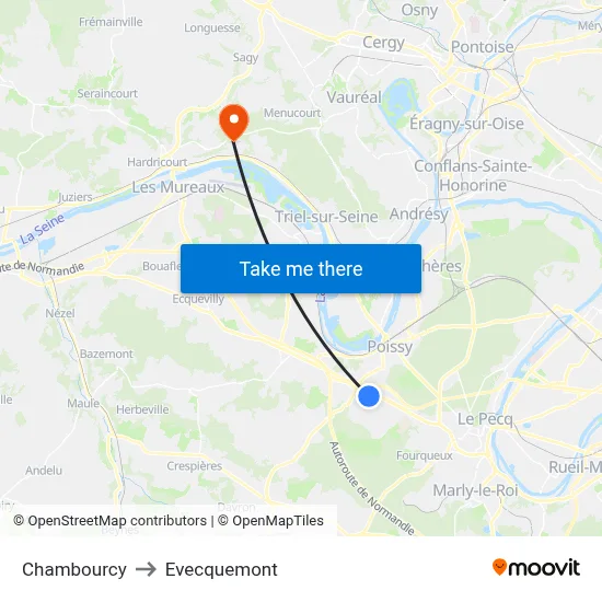 Chambourcy to Evecquemont map