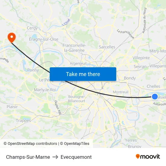 Champs-Sur-Marne to Evecquemont map