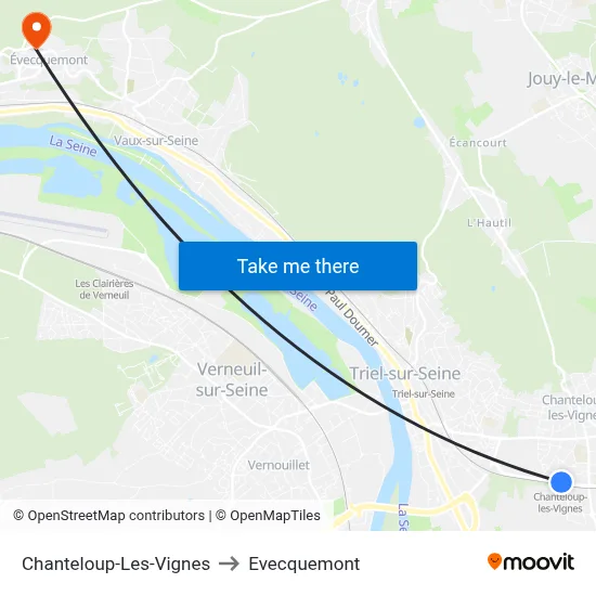 Chanteloup-Les-Vignes to Evecquemont map