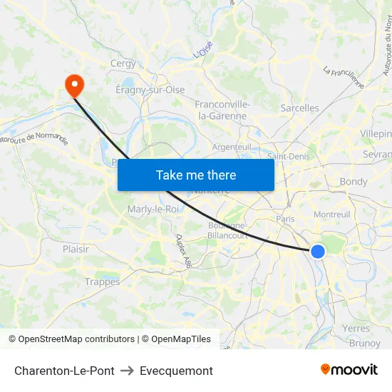 Charenton-Le-Pont to Evecquemont map