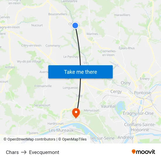 Chars to Evecquemont map