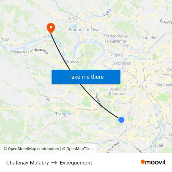 Chatenay-Malabry to Evecquemont map