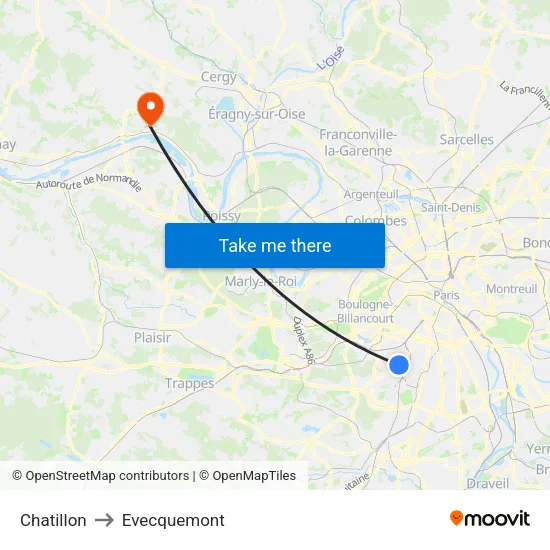 Chatillon to Evecquemont map