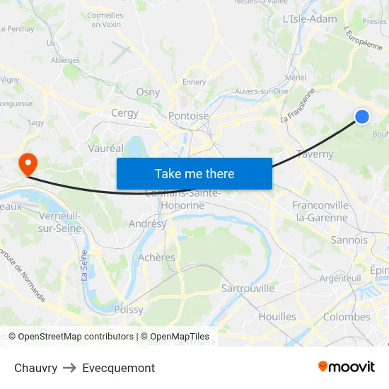Chauvry to Evecquemont map