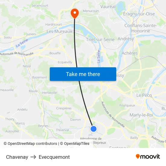 Chavenay to Evecquemont map