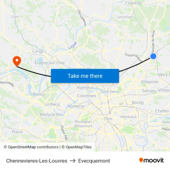 Chennevieres-Les-Louvres to Evecquemont map