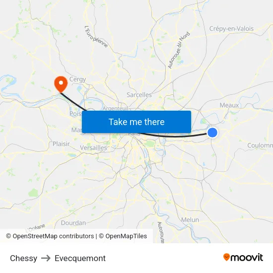 Chessy to Evecquemont map