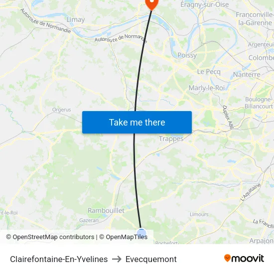 Clairefontaine-En-Yvelines to Evecquemont map