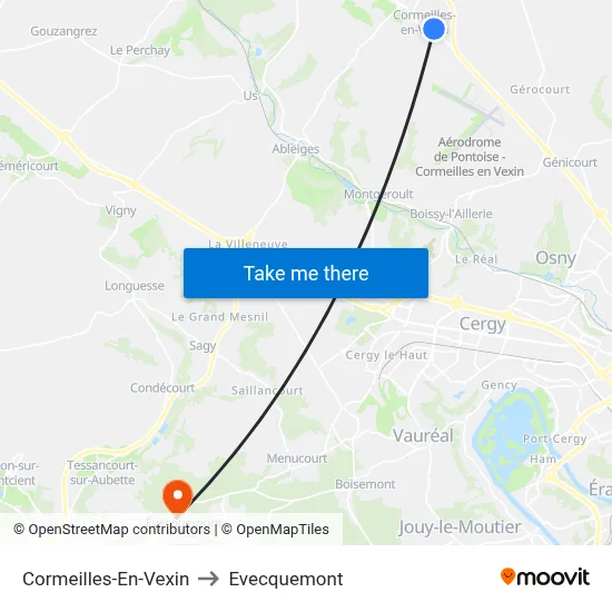 Cormeilles-En-Vexin to Evecquemont map