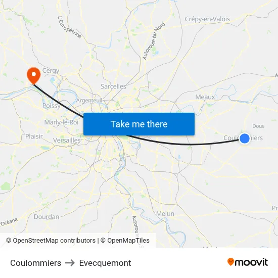Coulommiers to Evecquemont map