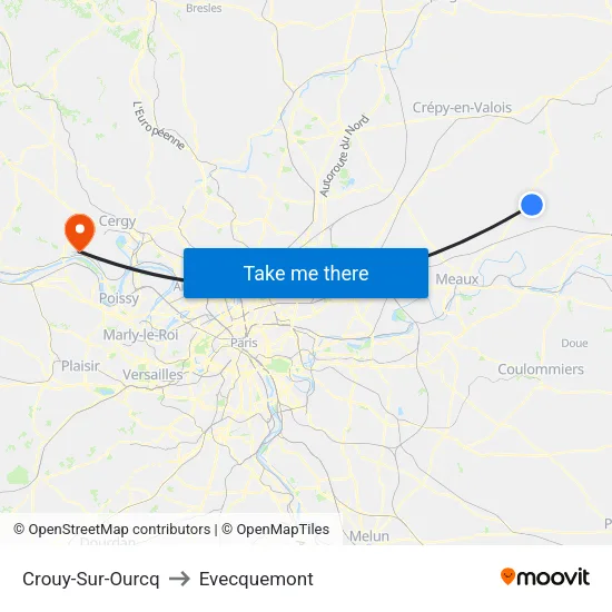 Crouy-Sur-Ourcq to Evecquemont map