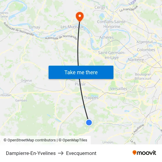 Dampierre-En-Yvelines to Evecquemont map
