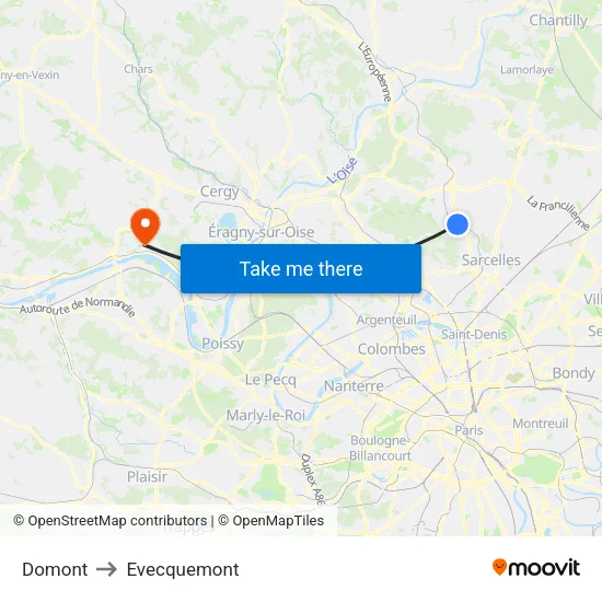 Domont to Evecquemont map