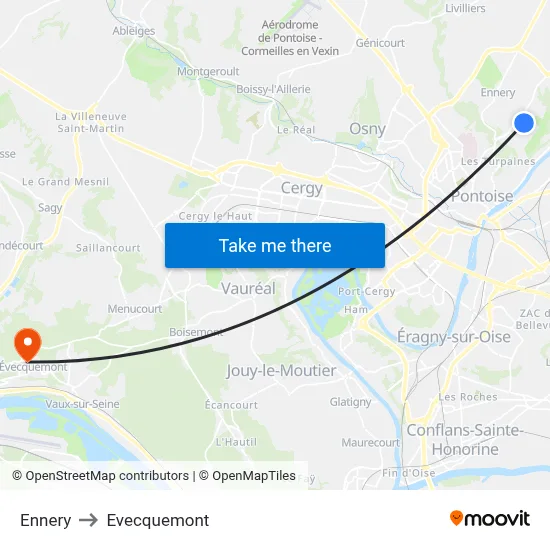Ennery to Evecquemont map