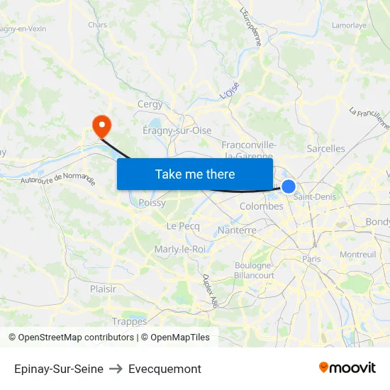 Epinay-Sur-Seine to Evecquemont map