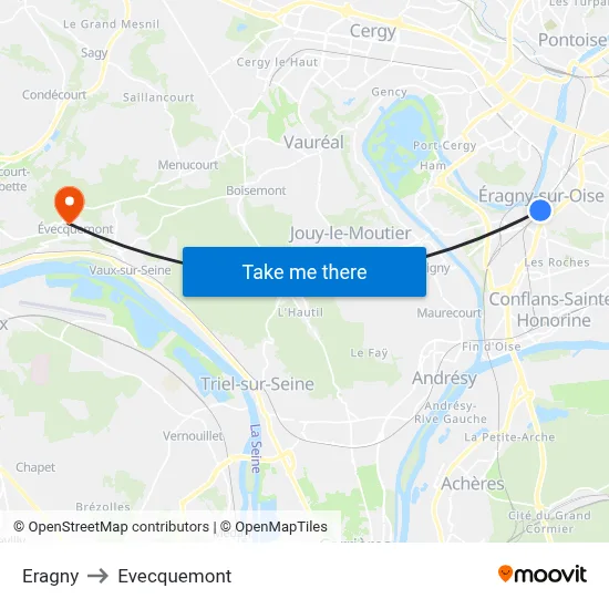 Eragny to Evecquemont map